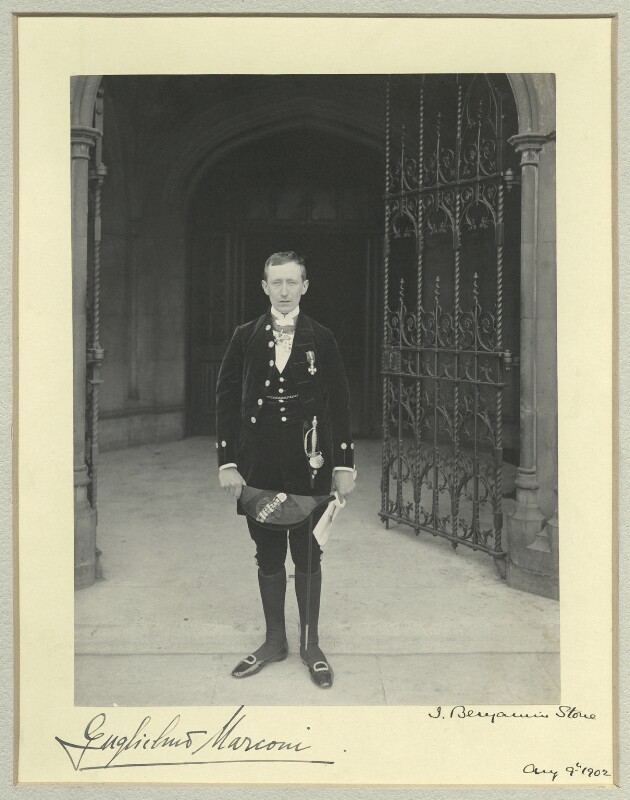 Guglielmo Marconi. (Aug. 09, 1902). In the UK secretly working with the Post Office at 28 yrs. old, NPG x44867. National Portrat Gallery.