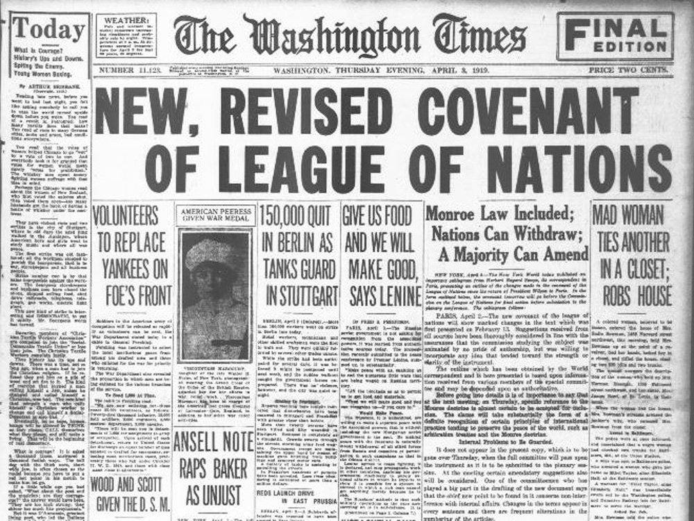 Editor. (Apr. 03, 1919). New, Revised Covenant of League of Nations. The Washington Times.