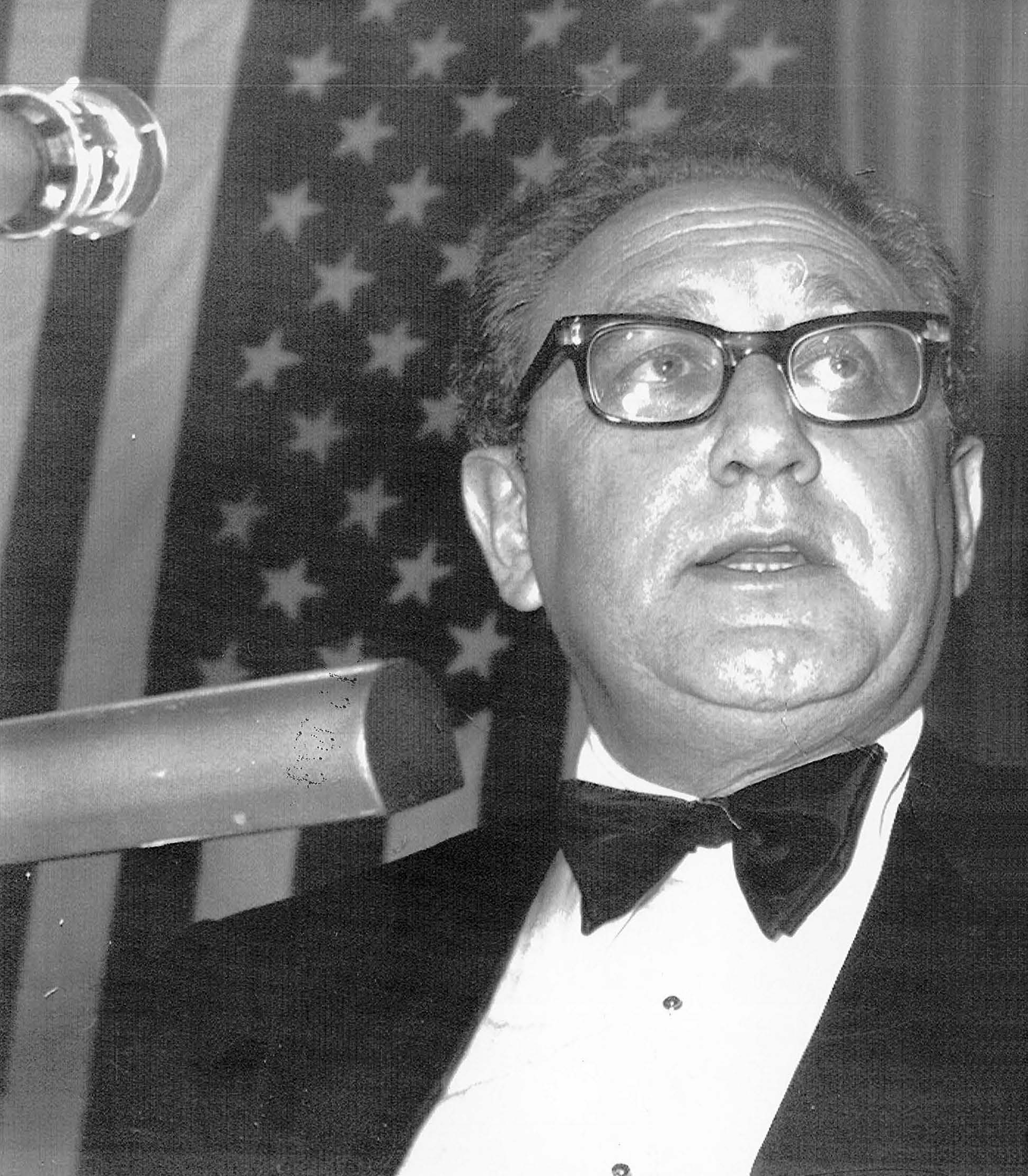 Henry A. Kissinger. (Dec. 12, 1973). PHOTO 1: U.S. Secretary of State delivers major oil crisis speech to the Pilgrims Society at the London Europa Hotel. AP Wirephoto.