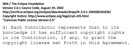 IBM / Eclipse Copyright Notice Version 0.5, dated Aug. 29, 2002