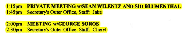 Hillary Clinton's unpublished meetings on Mar. 23, 2012 with George Soros and Sidney Blumenthal