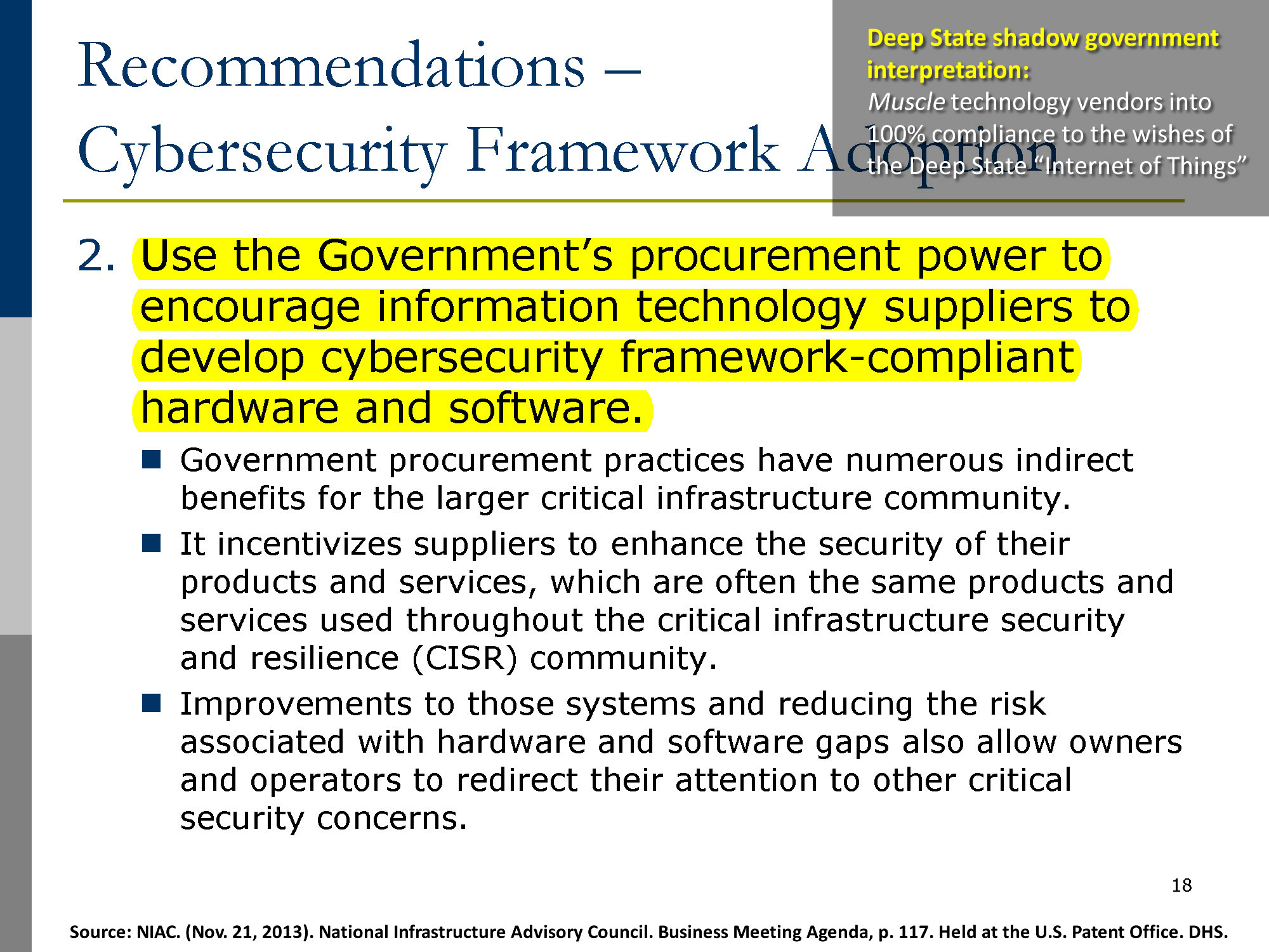 NIAC. (Nov. 21, 2013). National Infrastructure Advisory Council. Business Meeting Agenda, p. 117. Held at the U.S. Patent Office. DHS.