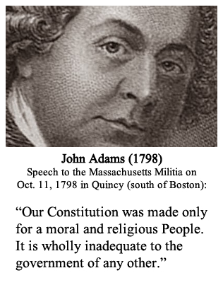 America was founded as a Christian country, intentionally. Founder John Adams emphasized this to the Massachusetts Militia on Oct. 11, 1798 in Quincy (south of Boston).