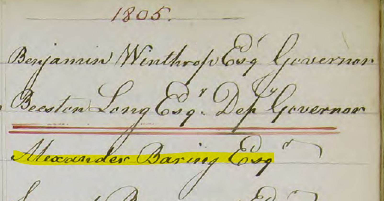 Alexander Baring. (1805). Bank of England Directors Ledger. UK Parliament.