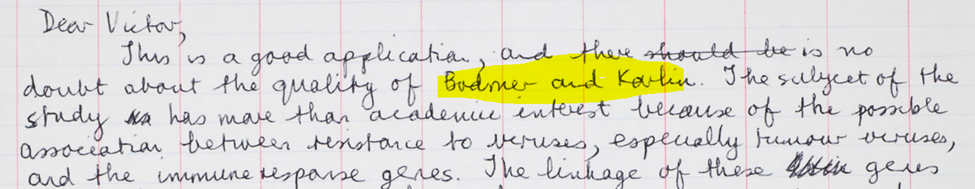 Sydney Brenner. (ca. 1972). Confidential handwritten letter from Sydney Brenner to Victor Rothschild re. genes, viruses, human virus experimentation in UK care homes Bodmer and Kevlin, Israel and Jewish populations., SB/1/1/561, Item No. 64627. CSHL Archives.