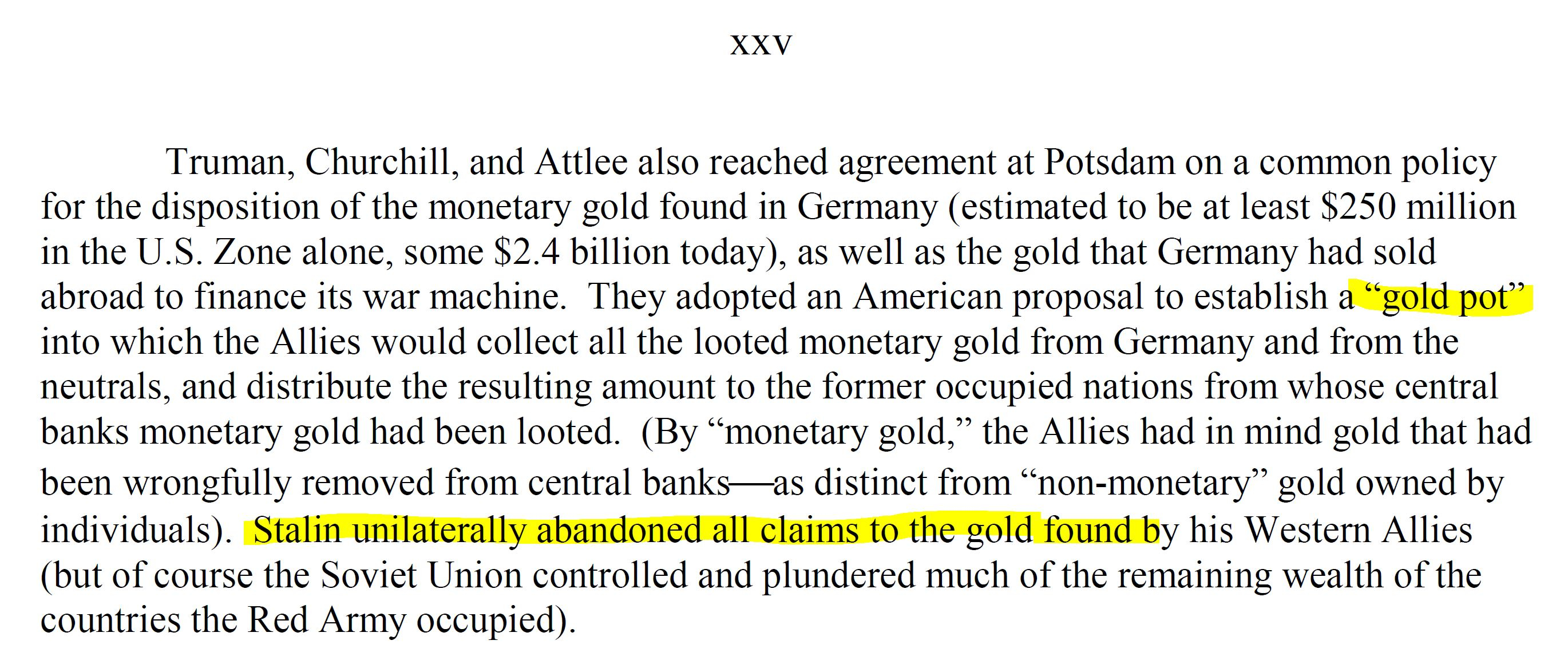 Stuart E. Eizenstat. (May 01, 1997). Nazi Swiss Gold Claims, Doc. No. 05, U.S. and Allied Efforts To Recover and Restore Gold and Other Assets Stolen or Hidden by Germany During World War II - Preliminary Study. U.S. State Department.