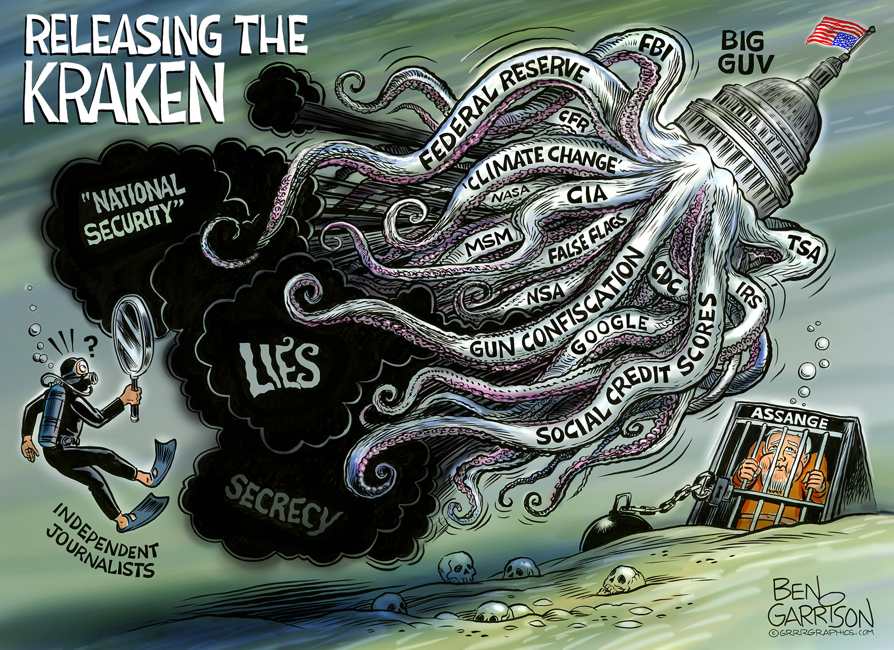 Ben Garrison. (ca. Sep. 10, 2019). Releasing the Kraken. Grrrgraphics.com.
