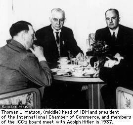 Thomas J. Watson (middle) head of IBM and president of the International Chamber of Commerce, and members of the ICG's board meet with Adolf Hitler in 1937.