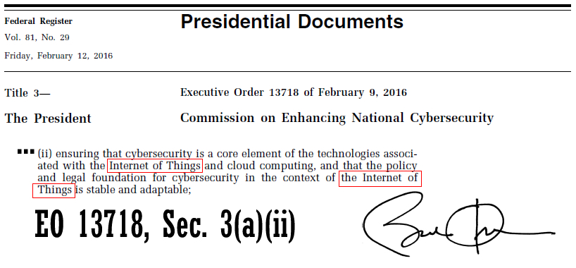 Executive Order 13718. (Feb. 12, 2016). Commission on Enhancing National Cybersecurity. Federal Register.