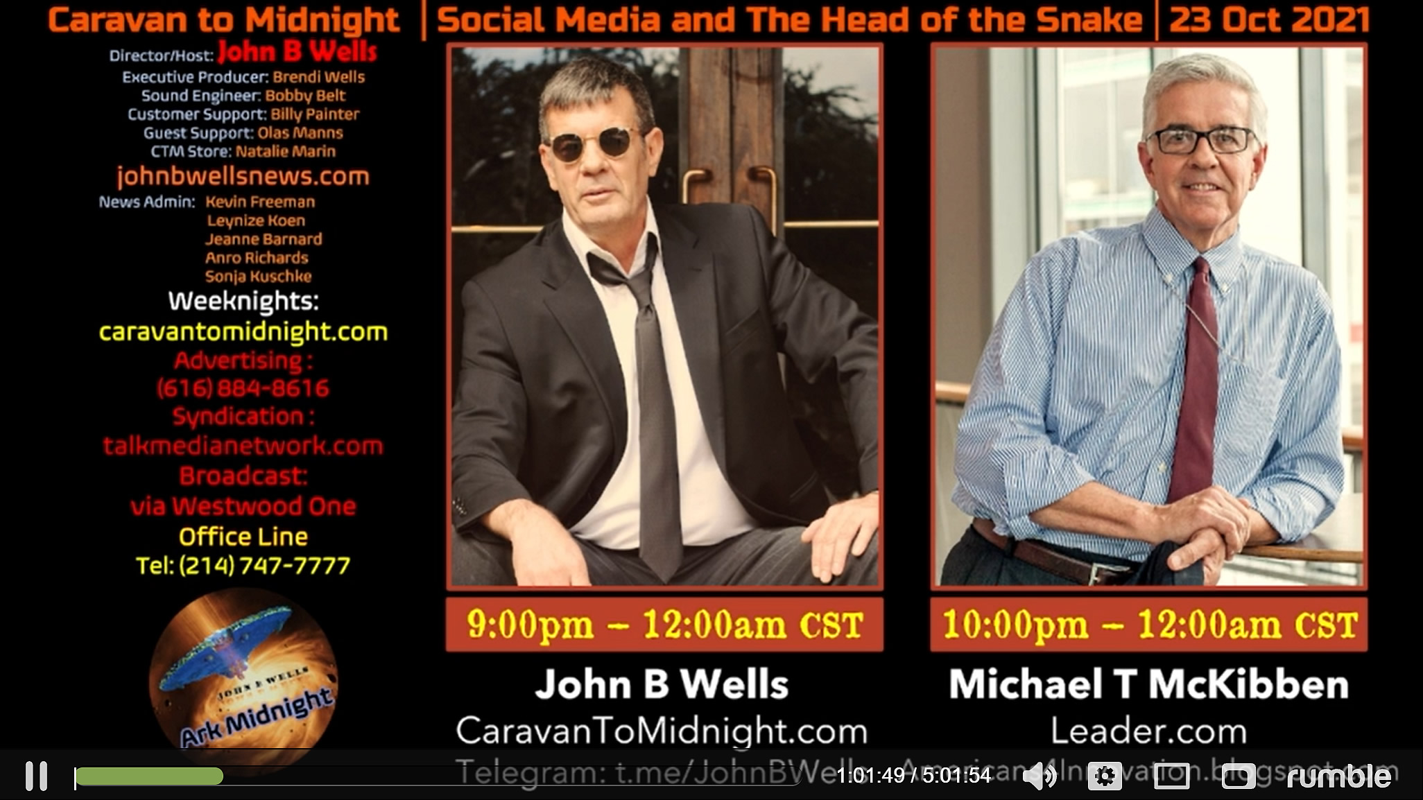 John B. Wells Live. (Oct. 24, 2021). Social Media and The Head of the Snake, interview with Michael McKibben, Leader Technologies - John B Wells Live. Rumble.