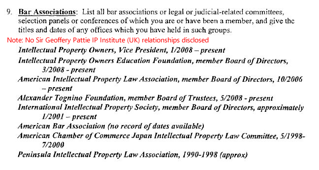 S. Hrg. 111-695, Pt. 3. (Jul. 29, 2009). Statement of David J. Kappos at Confirmation Hearing to be Director of the U.S. Patent Office. U.S. Senate Judiciary Committee, p. 89. GPO (42.2 MB).