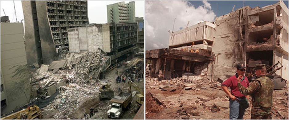 American Embassy bombings in Kenya, left, and Tanzania in 1998. Photos: Dave Caulkin/Associated Press, left; Brennan Linsley/Associated Press.