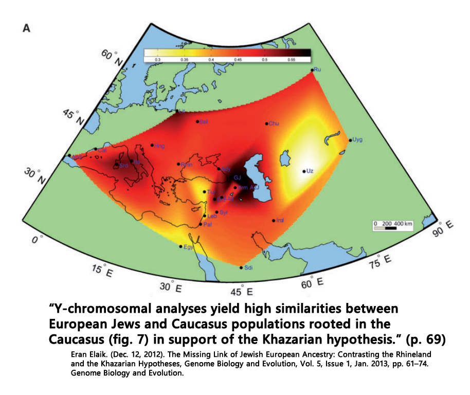 Eran Elaik. (Dec. 12, 2012). The Missing Link of Jewish European Ancestry: Contrasting the Rhineland and the Khazarian Hypotheses, Genome Biology and Evolution, Vol. 5, Issue 1, Jan. 2013, pp. 61–74.