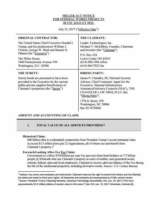 Leader Technologies, Inc. / Michael T. McKibben Miller Act Notice