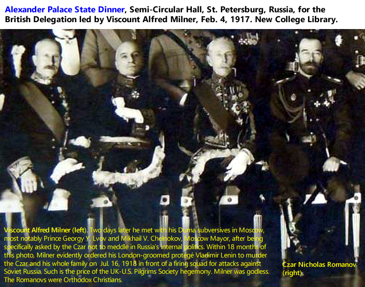 Alexander Palace State Dinner, Semi-Circular Hall, St. Petersburg, Russia, for the British Delegation led by Viscount Alfred Milner, Feb. 4, 1917