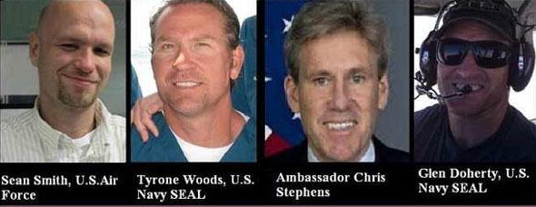 Never forget the four Americans who died in Benghazi: Ambassador Chris Stevens, Sean Smith, Glen Doherty and Tyrone Woods. May their memories be eternal.
