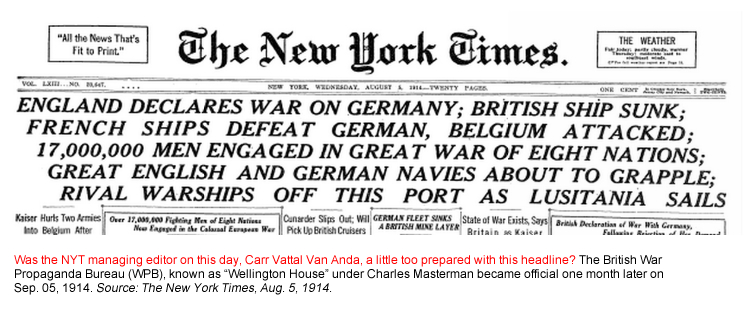 Editor. (Aug. 05, 1914). ENGLAND DECLARES WAR ON GERMANY. The New York Times.