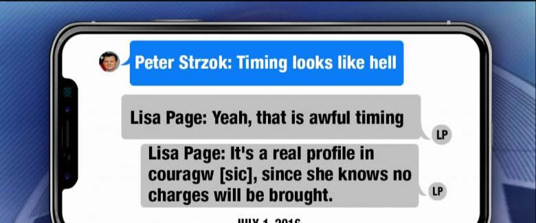 On Jul. 01, 2018, FBI official Lisa Page texts her boyfriend, FBI official Peter Strzok, sarcastically commenting that Lynch’s proclamation is “a real profile in courage, since she knows no charges will be brought.