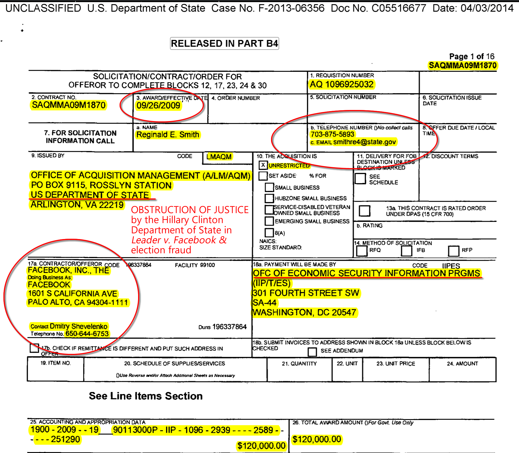 U.S. Dept. of State Contract. (Sep. 26, 2009). U.S. Dept. of State Contract. (Sep. 26, 2009). Facebook pages to build an international community to discuss relevant issues of the day. Contact: Dmitry Shevelenko. Facebook Contract SAQMMA09M1870, Judicial Watch v. U.S. Dept. of State, Case No. F-2013-06356, Doc. No. C05516677, 04/03/2014.