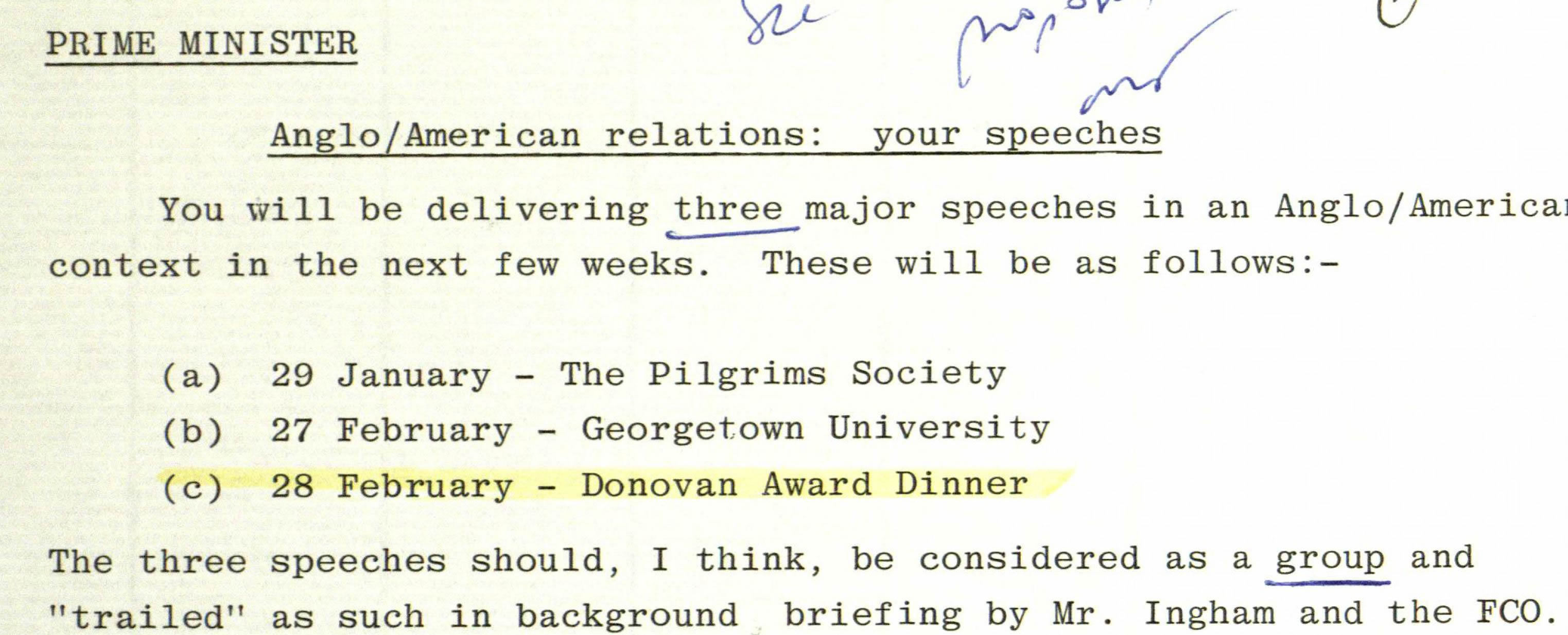 Francis Richards, Foreign and Commonwealth Office (FCO). (Jan. 08, 1981). Prime Minister Margaret Thatcher's Visit to the United States: Georgetown University, U.S. Pilgrims Society, including Donovan Award. 10 Downing Street (UK).