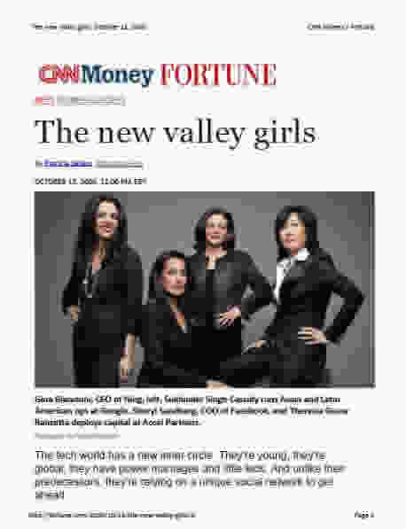 The new valley girls Gina Bianchini, Sukhinder Singh Cassidy, Sheryl Sandberg and Theresia Gouw Ranzetta