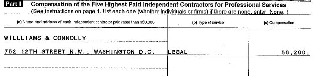 Williams & Connolly represented the Clinton Foundation at inception on Oct. 23, 1997 as evidenced by this Apr. 13, 1999 entry on the IRS Form 990, p. 7